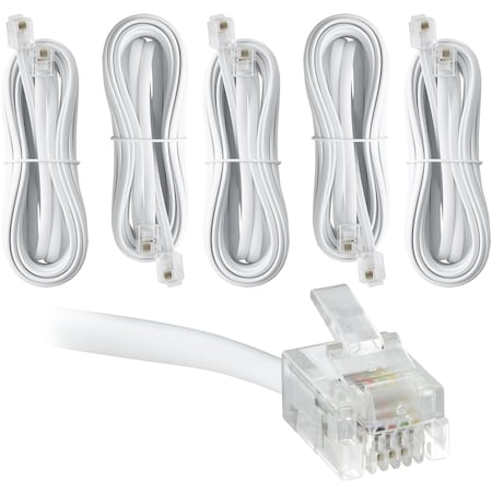 Newhouse Hardware 15 ft Telephone Extension Cord, With RJ11 (6P4C) Connectors, White, 5PK BC15-WH-05